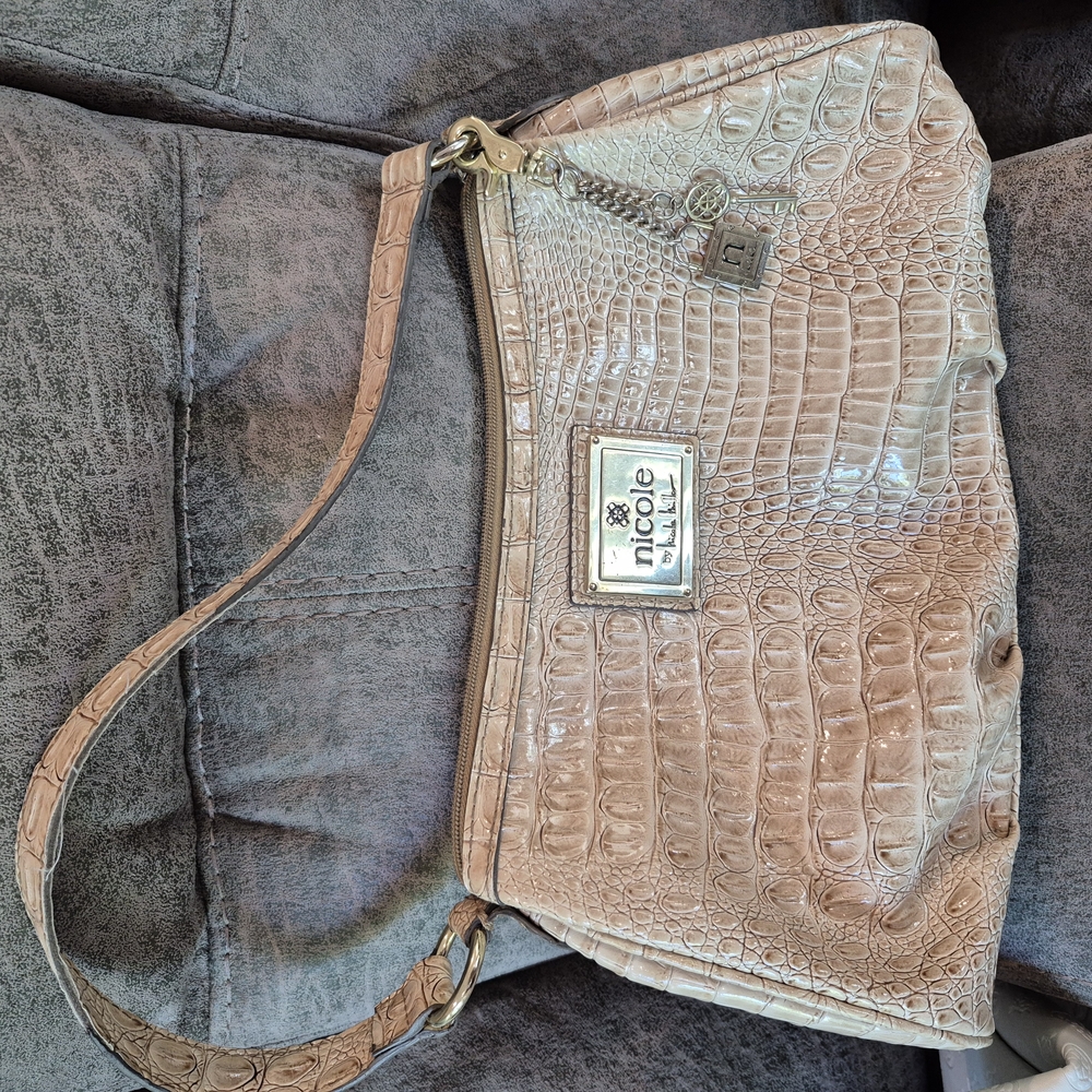 Nicole Miller Tan Crocodile Embossed Women's Bag